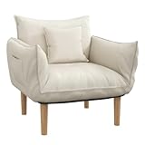 HOMCOM 2-in-1 Loungesessel, Verstellbarer Relaxsessel, Akzentstuhl, Bodensessel mit Kissen, Polstersessel bis 120 kg, Einzelsessel für Wohnzimmer, Schlafzimmer, Mikrofasertuch, Creme