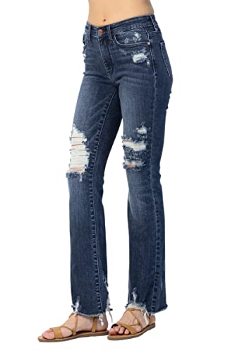 Judy Blue Midrise Contrast Destroyed Slim Boycut Unhemmed Jeans, 824262