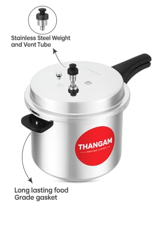 Image of Thangam 12 Litre Aluminium Pressure Cooker | Heavy Gauge Cooker for Gas Stove | Durable Virgin Aluminium Body | Fast Cooking Silver Kitchen Cookware