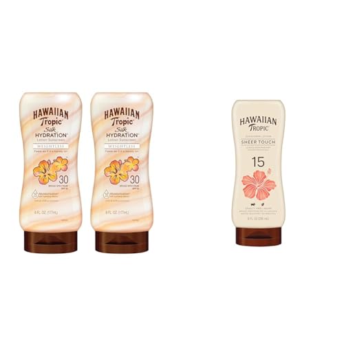 Hawaiian Tropic Weightless Hydration SPF 30 Twin Pack & Sheer Touch Ultra Radiance SPF 15 Sunscreen Lotions | 12hr Moisturizing, Oil-Free