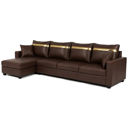 Image of FURNY Arossa 5 Seater Leatherette LHS L Shape Sofa Set (Brown) Premium Velvet Finish| Durable Comfort Ideal for Living Room