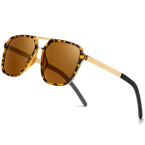 Image of Oversized Retro Aviator Sunglasses for Men Polarized Trendy Rectangle Shades 80s 90s Sun Glasses