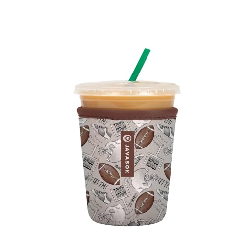 Sok It JavaSok Iced Coffee & Cold Soda Insulated Neoprene Cup Sleeve (Football, Small: 16-20oz)