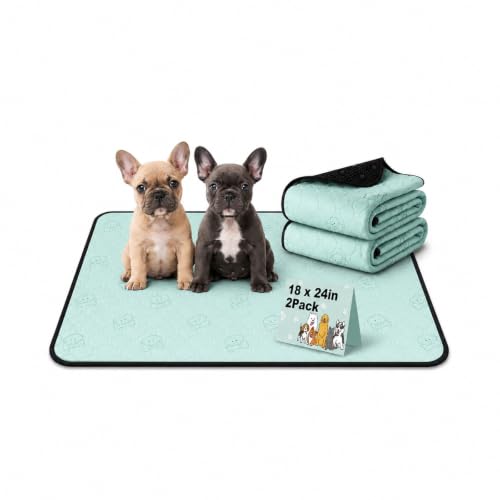 Image of Washable Pee Pads for Dogs 2 Pack, Reusable Waterproof Leak-Proof Puppy Training Pads, Super Absorbent Non-Slip Dog Whelping Pads for Crate, Playpen, Bed & Floor (18 inchx24 inch Green)