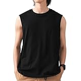 [MOWO] タンクトップ メンズ 【肩幅が広く見え・シンプルでカッコイイ】春夏 ノースリーブ 無地 綿100% 抗菌防臭加工 吸水速乾 おしゃれ ゆったり 通気性 カジュアル 肌着 トップス インナーシャツ トレーニング (JP, アルファベット, XL, ブラック)