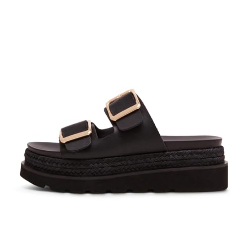 Image of DOEYG Platform Sandals for Women Summer Beach Raffia Slide Sandals Comfortable Casual Woven Straw Sandal with Buckle