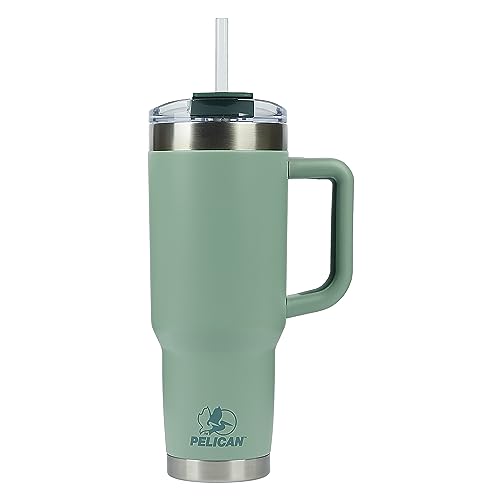 Pelican Hydration Pelican Porter™ 40 oz Vacuum Insulated Tumbler - Recycled Stainless Steel Double Wall Travel with Dual Lid, Powder Coated Insulated Coffee Mug For Hot Cold Drinks, Sage