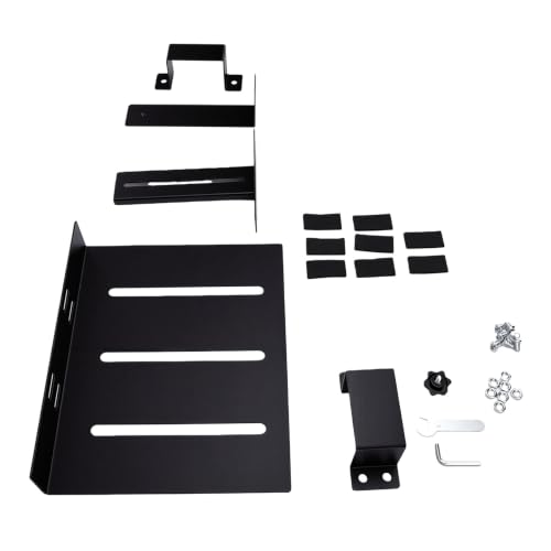 Soporte para PC bajo el escritorio, ajustable sin perforación para patas de tubo cuadrado, soporte robusto de acero para CPU con capacidad de carga de 20 kg y abrazadera antivibración para soporte de computadora en oficina en casa miniatura 4