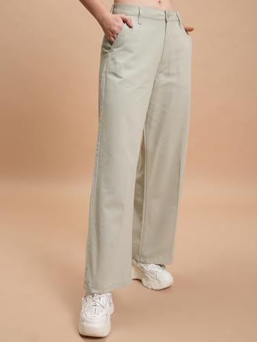 Image of Tokyo Talkies Pure Cotton Flared Wide Leg Trousers | Mid-Rise with Side Pockets|Casual Pants