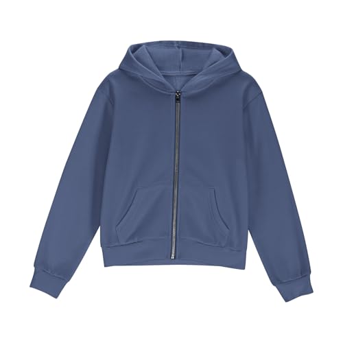 Girls Zip Up Cropped Hoodies Casual Fall Sweatshirts with Pockets Comfy Lightweight Hooded Jacket Tween Clothes 2-11T4