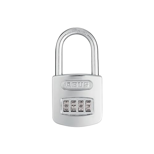 ABUS 160/50HB50 Weatherproof Resettable Chrome Combination Padlock, 4 Dial, with 2" Long Shackle