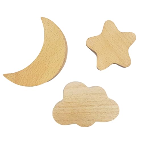 Image of jojofuny 3pcs Solid Wood Wall Hooks Star Moon Cloud Shapes Wooden Coat Hangers Multi-Purpose Environmental Protection Material for Entrances and Clothing Stores