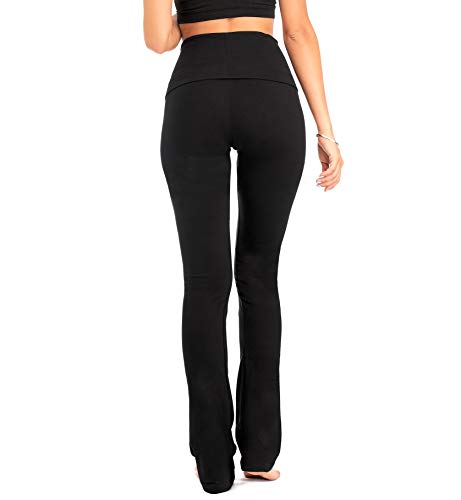 Dear Sparkle Bootcut Fold Over Leggings For Women | Slim Look Bootleg Yoga Pants W Pocket + Plus Size (C5 F) (Black, 2X-Large) #TOP4