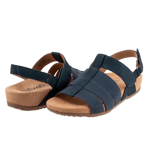 SoftWalk Women's Burnaby Sandal, Navy Nubuck, 7.5 Wide