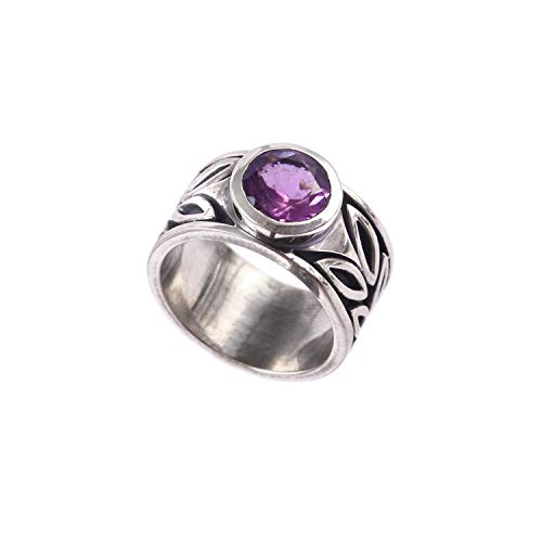 Bague en Améthyste naturelle et argent 925 massif au design turc ciselé