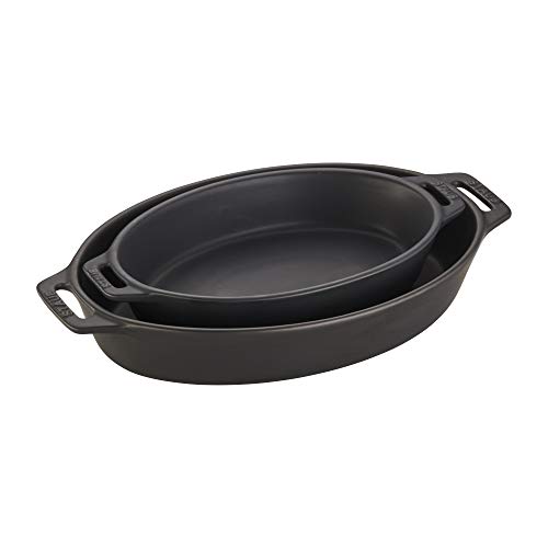 Image of Staub Ceramic 2-piece Oval Baking Dish Set - Matte Black