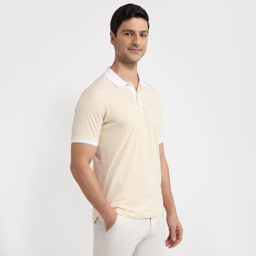 Image of Raymond Men Modern Fit Print Pattern Pure Cotton Polo Neck Half Sleeve Casual T-Shirt