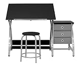 SD STUDIO DESIGNS 2 Piece Comet Center Plus, Craft Table and Matching Stool Set with Storage and Adjustable Top, 50x23.75x29.5 inches, Silver/Black