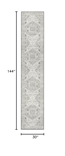 Madane Hallway Runner Rug 2'6''x12' Kitchen Runner, Non Slip Vintage Runners for Hallways Washable Kitchen Rugs Soft Low Pile 2.5x12 ft Rug Runner for Laundry Room, Entryway and Bedroom, Ivory/Brown