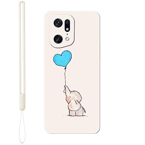 KARTXITAI Funda Case Compatible con OPPO Find X5 Carcasa con Protección de Cámara,Suave TPU Dibujos Aesthetic,Mate Cubierta Movil Elefante,Globo,Amor Protector Cover-Blanco