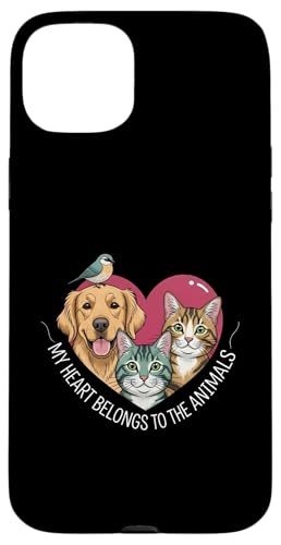 My Heart Belongs To The Animals Dog Cat Bird Pet Lover �X�}�z�P�[�X iPhone 15 Plus �p
