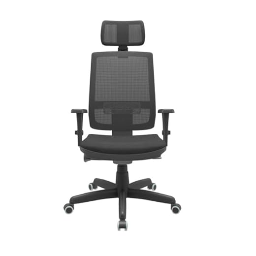 Cadeira Escritório Presidente Brizza Plaxmetal Autocompensador Slider Braço 3D Poliéster Apoio Cabeça Preta