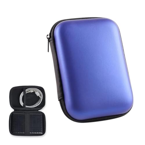 EUYKQNOI Coque rigide pour ordinateur portable externe SDD, housse de protection de voyage, sac de rangement, housse pour disques durs 2,5 et SDD, 2 compartiments intérieurs, bleu