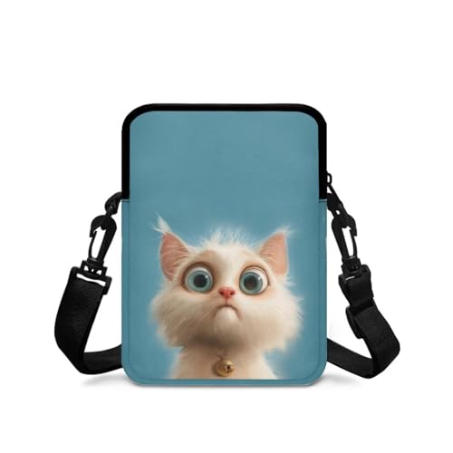 White Cat Pattern Little Girls Crossbody Shoulder Bag, 2 Layer Small Zip Messenger Bags Satchel Outdoor Bags Wallet Phone Waist Pouch for Men Women, Blue2