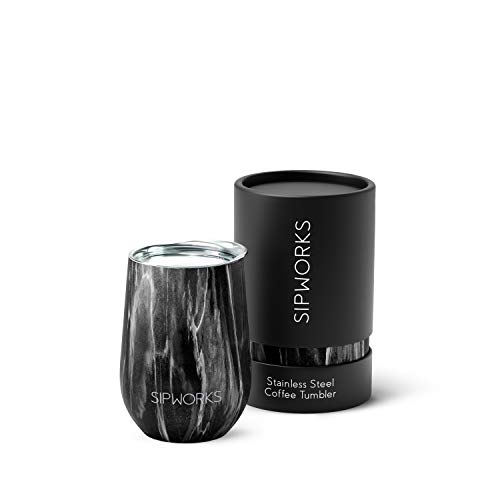 Sipworks Stainless Steel Wine Tumbler: Double-Wall Vacuum Insulated Stemless Wine Glass with Lid