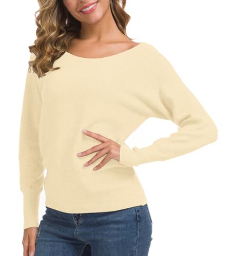 Image of Feiersi Women's Off Shoulder Sweater Long Sleeve Loose Pullover Knit Jumper