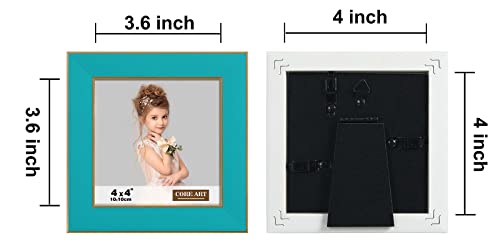 Core Art 4X4 Picture Frames, Turquoise Blue Photo Frames Set Of 2, Square Colorful Frame With Hd Plexiglass, Wall Or Tabletop Display #TOP5