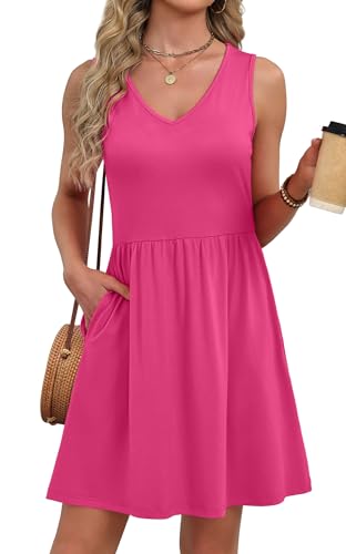 Image of WIHOLL Summer Dresses for Women 2026 Casual V Neck Sleeveless Tank Dress Beach Sundresses with Pockets