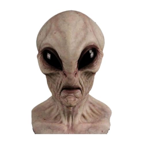 Alien Mask Latex Full Head Halloween Mask Realistic UFO Horror Mask for Cosplay Costume Party Decoration Props(02 White)