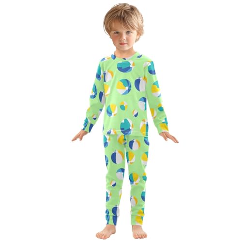 Pajama Sets Long Sleeve Beach Balls on Green Soft Comfy Sleepwear 2 Piece PJS 3-8T2