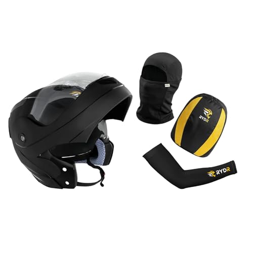 Image of Rydr AC Dx Flip-Up Full Face Motorbike Helmet | | Durable Two-Wheeler Helmet for Men and Women | Comfortable Fit with Air Ventilation for Safe Bike & Scooter Riding