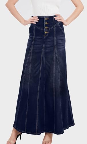 CHARTOU Women's Retro Exposure Button-Fly Packaged Hip A-Line Maxi Long Denim Skirt3