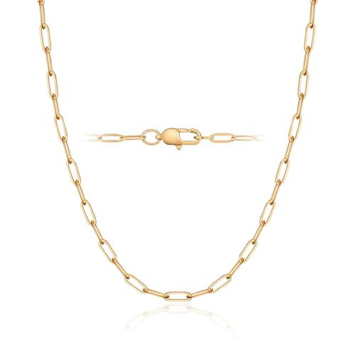WishChic Paperclip Necklace for Women Gold Shiny 18K Gold Plated Chain Necklace for Women 2.5mm Non Tarnish Strong Womens Chain Necklace Link 18 Inch
