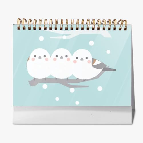 2026年 卓上カレンダー シマエナガ かわいい 鳥 月間カレンダー ページめくり 新日本カレンダー 実用性 文房具 360°書き込み 小型 デスクトップ おしゃれ 計画整理 プレゼント 2025年9月?2026年12月