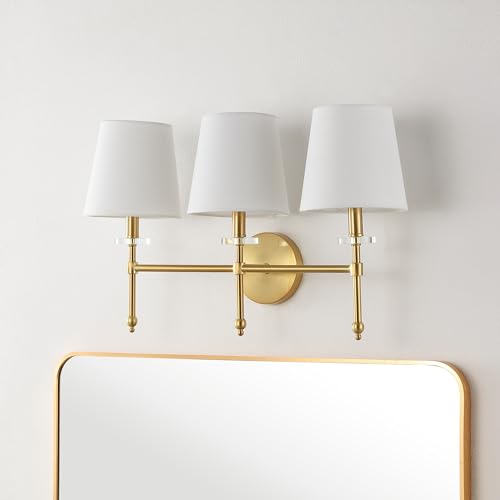 JONATHAN Y 23" Brass Gold Modern LED Wall Sconce, Midcentury Vanity Light for Bathroom Bedroom Hallway Decor, Iron Fixture with White Linen Empire Shade (JYL9921A) by JONATHAN Y - Used condition - Image 7
