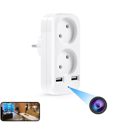 Firstoy Cámara oculta, cámara convertidora con 2 interfaces USB y 2 enchufes EU, adaptador HD WiFi EU con visualización remota y salvaguarda automática, vigilancia interna de seguridad