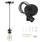 LYOOWNG Black Pendant Light Kit, Vintage Hanging Light Kit, E26 E27 Ceiling Pendant Light Fixture, Adjustable Lamp Socket Pendant, No Bulb