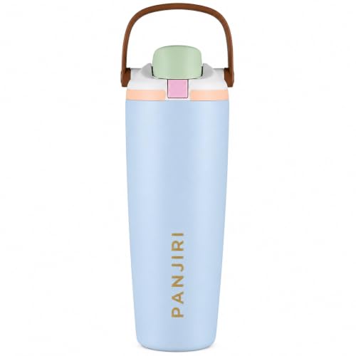 Image of Gym Water Bottle 30oz - Leak Proof Lock Lid, Matte Metallic Finish, Carry Handle, Durable Stainless Steel, Perfect for Workout & Sports (Ice Blue, 900 ML)