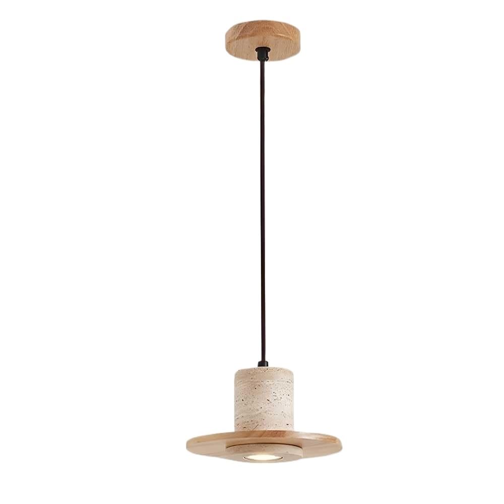 HUAYUSEDF Japanese Travertine Wood Pendant Light Disc Stone Lamp Holder Ceiling Hanging Fixture for Kitchen Island Dining Lighting 10 Inch Wide E26 Socket Base