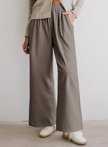 Dokotoo Women's Elastic Waist Wide Leg Pants Baggy Casual Stretch Palazzo Pants with Pockets2