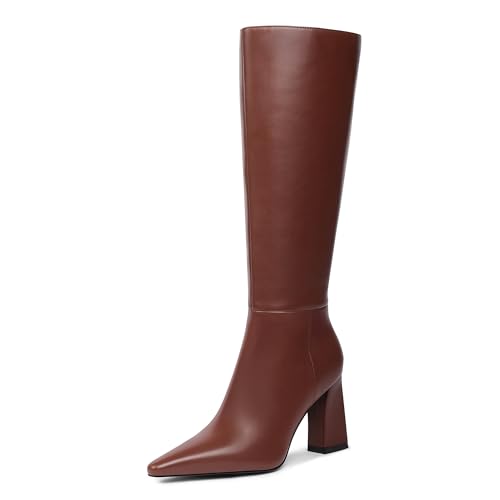Meolee Knee High Boots for Women Chunky High Heel Long Boots