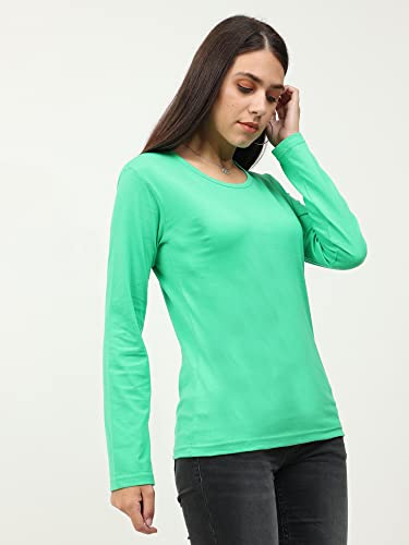 Image of FLEXIMAA Women's Cotton Plain Round Neck Full Sleeve T-Shirt