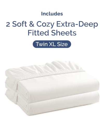Image of CGK Linens 2 Pack Extra Deep Twin XL Fitted Sheets - Antique White