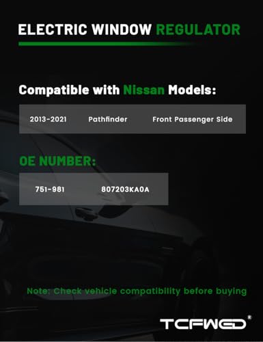 Image of Power Window Regulator with Motor Compatible with Nissan Pathfinder 2013-2021,Front Passenger Side,Replace # 751-981,80720-3KA0A