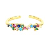 Cz Wedding Ring Sets for Women, Fashion Rings 9K Yellow Gold Adjustable Ring with Colorful Round Cubic Zirconia Size 10