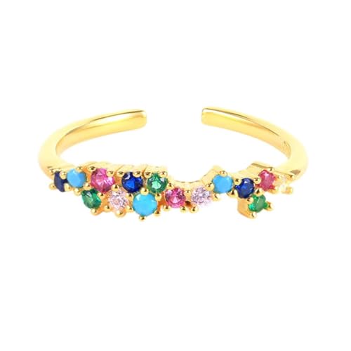 Cz Wedding Ring Sets for Women, Fashion Rings 9K Yellow Gold Adjustable Ring with Colorful Round Cubic Zirconia Size 10